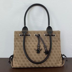 Dooney & Bourke Vintage Monogram Tassel Shoulder Bag Brown Canvas & Leather